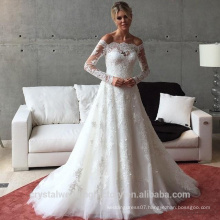 Applique Zipper A Line Sweep Train Charming Button Lace Long Sleeve Wedding Dress 2016 CWF2422